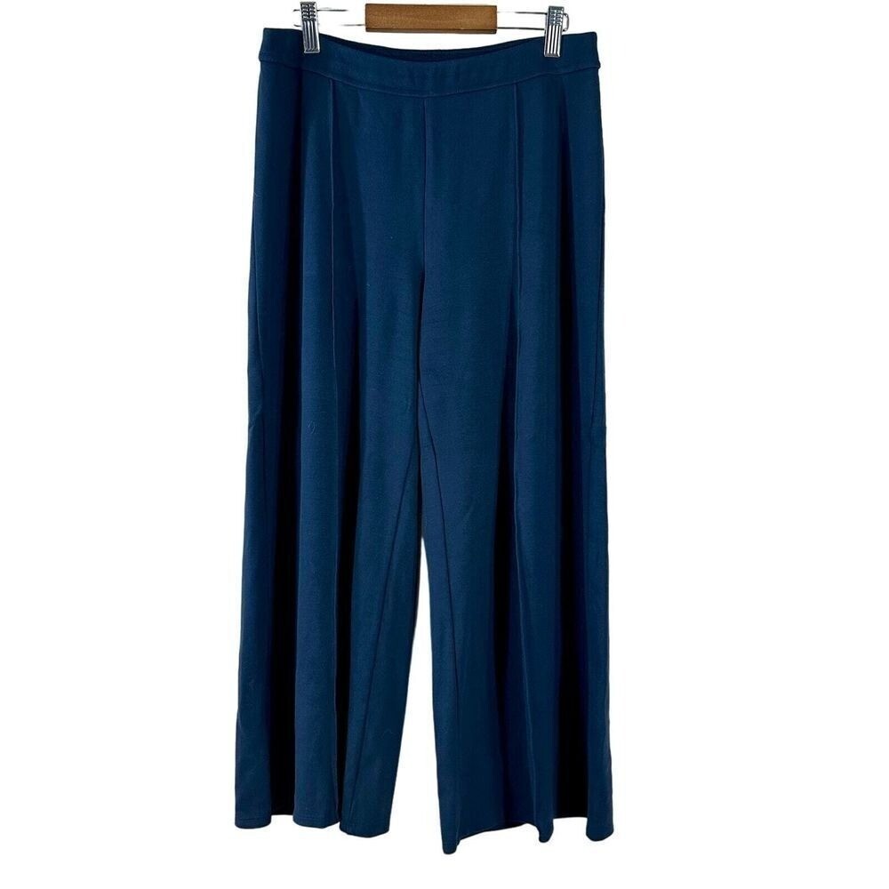 J. Jill Wearever Navy Blue Wide Leg Pintuck Knit Pants Womens S Travel Wear
