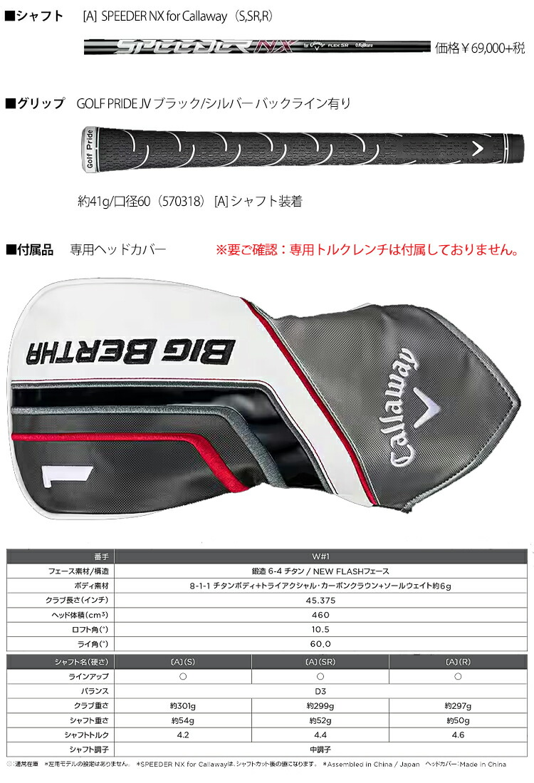 Callaway Golf Big Bertha Driver Club 10.5° 2023 Speeder NX Carbon