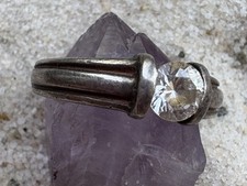 Vintage Engagement Ring Art Deco Revival Retro Silver 925 Brushed 8 Crystal