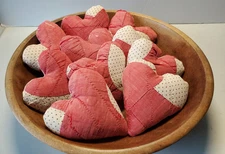 Antique Primitive Cutter Quilt Hearts Red White Lot of 10 Farmhouse Tiered Tray