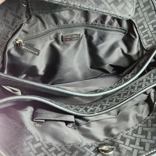 Talbots Monogramm schwarz Stoff & Leder Schultertasche Tasche Geldbörse - Bild 8 von 12