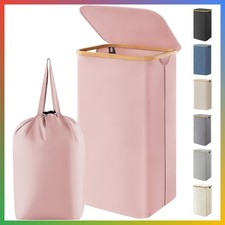 Large Laundry Hamper Basket Collapsible Lid Removable Bag Pink 105L Storage