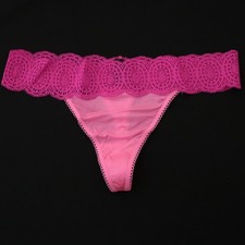 NEW Victoria's Secret VTG Smooth Satin Lace Waistband Thong Panty MEDIUM