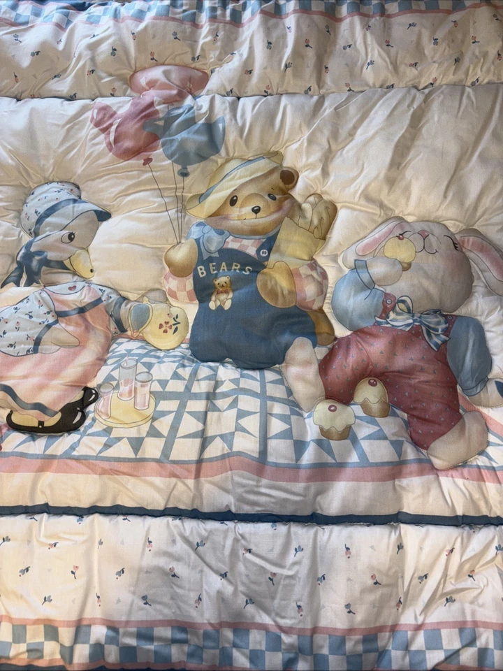 Años 80 Rosa/Azul Animal Pared Acolchado Decoración Guardería De Colección Corazón Country Rústico 35x42 Foto 2 de 4