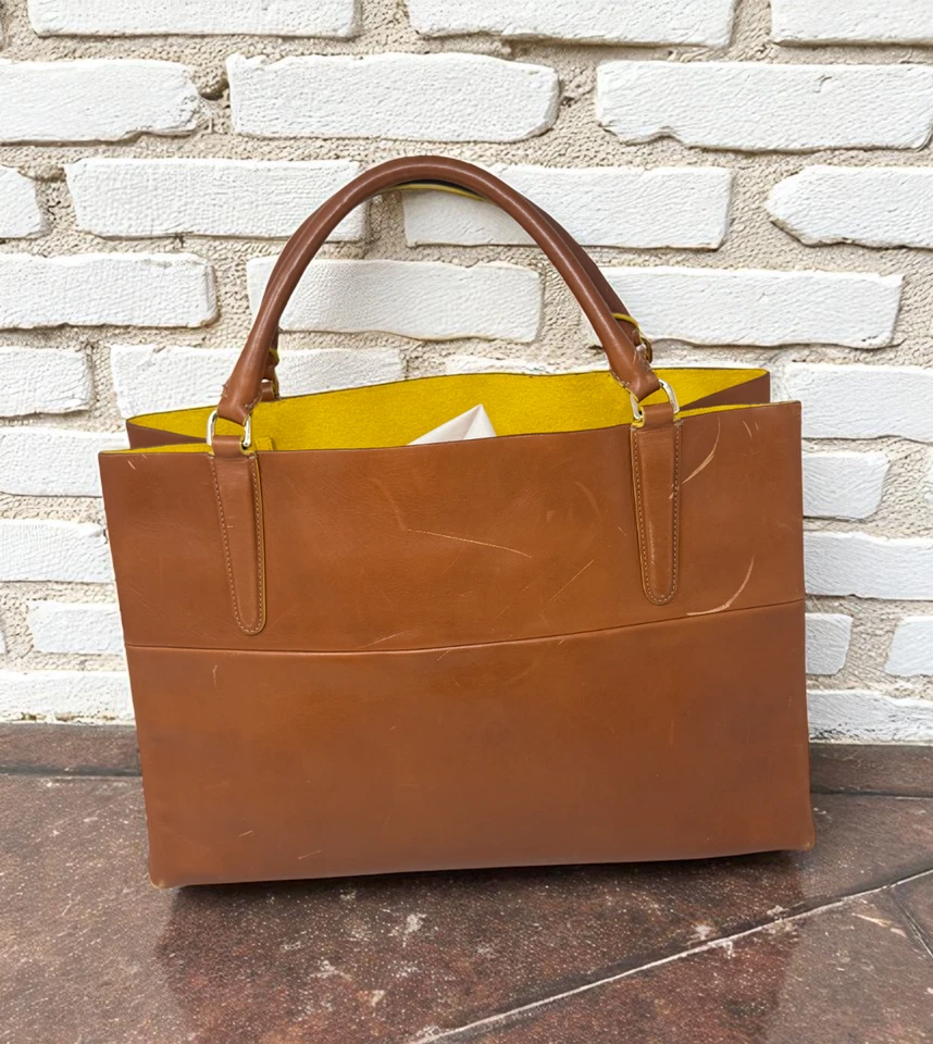 Coach Large Borough Executive Tote Glovetan Leather Saddle Yellow Champagne Gold - Image 3 of 4