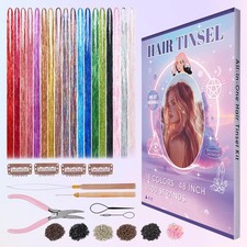 Hair Tinsel, 18 Colors Hair Tinsel Kit for Girls 8600 Strands Fairy Tinsel Ha...