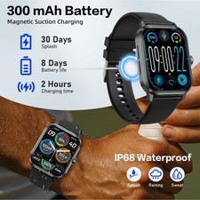Smart Watch Men Fitness Tracker Black 300mAh Battery IP68 Waterproof