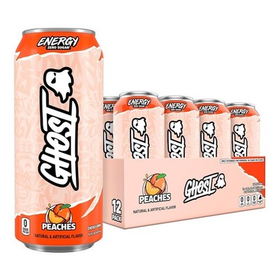 GHOST EERGY DRINK PEACH FLAVOUR 12 PACK 16 FL OZ ENERGY AND FOCUS NO ARTIFICIAL