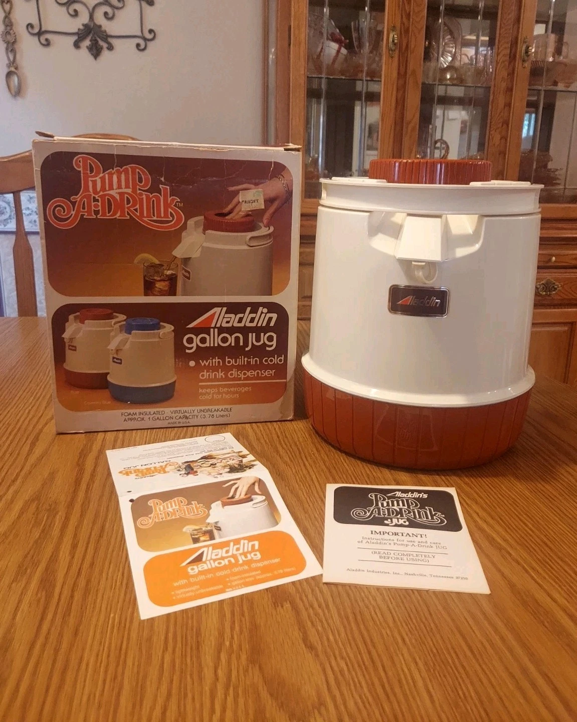 Aladdin Pump-A-Drink Jug Cooler Dispenser Rust 1 Gallon Original Box Vintage