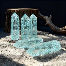 Wholesale 1Lb Blue Crackle Glass Obelisk Tower Crystal Healing Decoration Gifts
