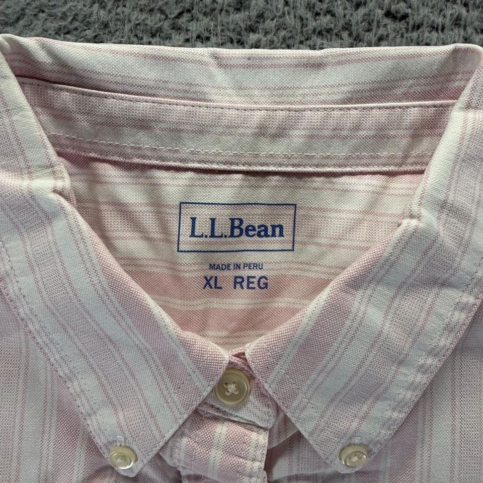 Camisa LL Bean Botón Para Hombre XL Rosa Rayas Manga Larga Algodón Hecha en Perú Foto 3 de 4