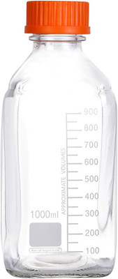 4 Pieces 1000Ml Lab Square Graduated Glass Media Storage Bottle with GL45 Pol...