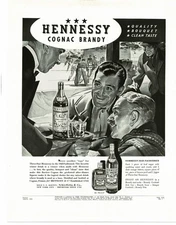 1939 Hennessy Cognac Brandy Hockey Game Art Vintage Print Ad