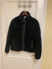 L.L. Bean Black Sherpa Fleece Snap Front Jacket Size Medium 8-10