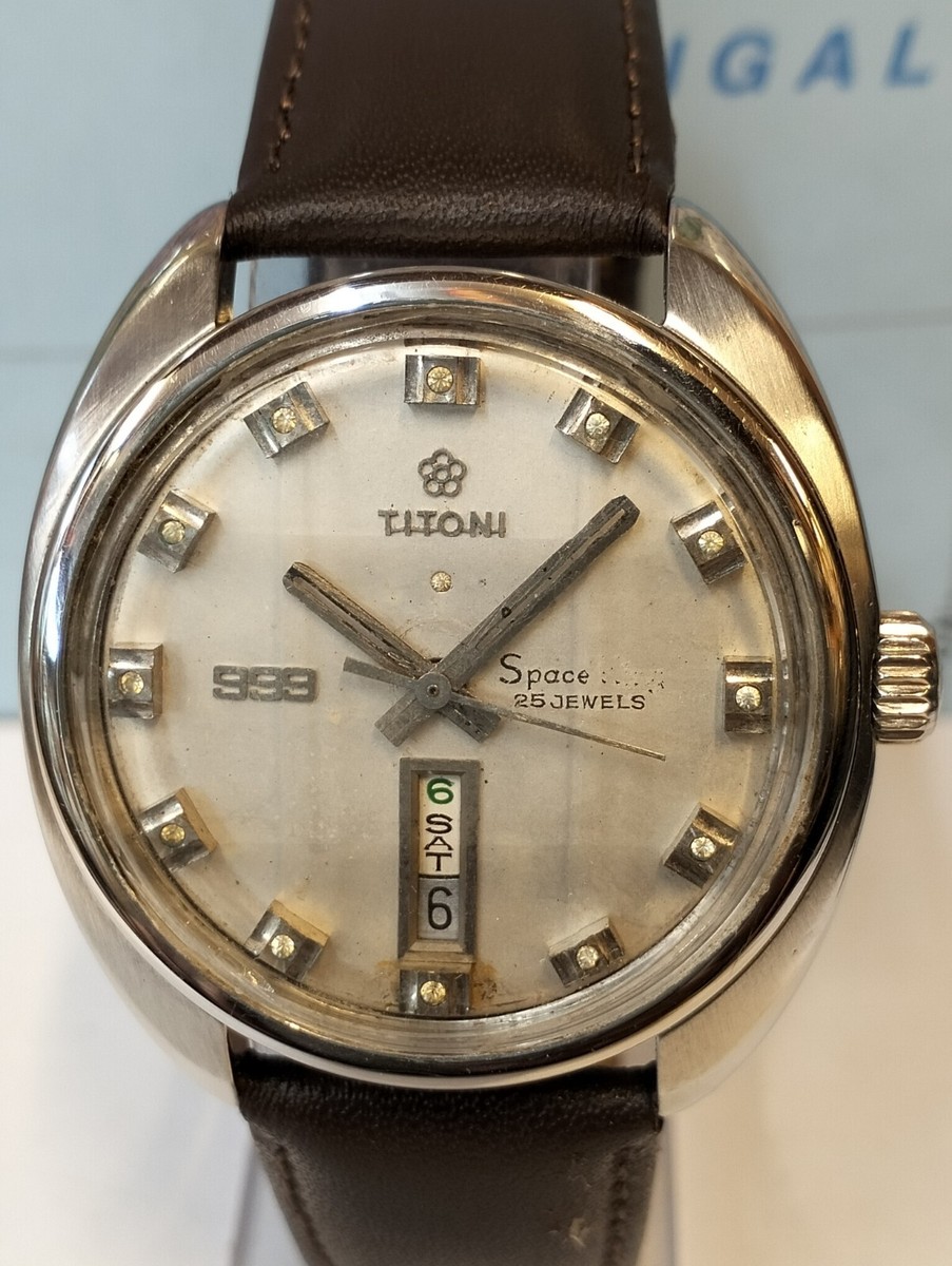 TITONI SPACE KING 999 AUTOMATIC PATINA SILVER DIAL SWISS MEN FULL