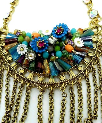 NWT RARE Betsey Johnson Weave & Sew Multi Woven Fringe Rhinestone Necklace