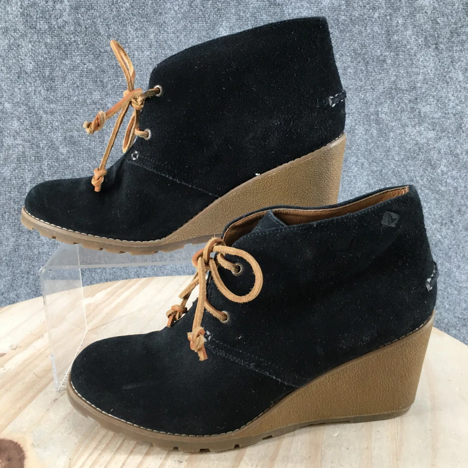 Botas Sperry Top Sider para mujer 10M Stella Prow con cordones cuña al tobillo Sts96941 negras Foto 2 de 4