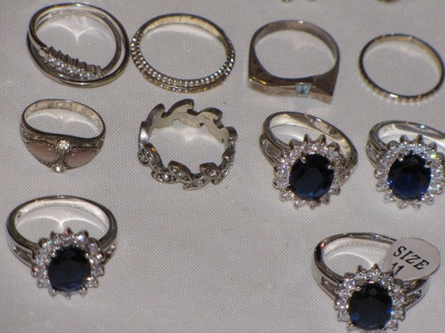 Lot Of 21 Rings 925 Silver Rhinestone Gold Plated Wedding Gems Flowers Turtle - Picture 6 of 24