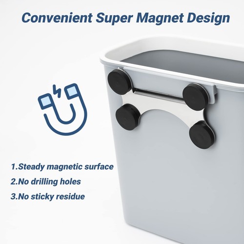 Magnetic Hanging Trash Can 2.1 Gallon Plastic Garbage Container Multifunction Gr - Picture 4 of 6