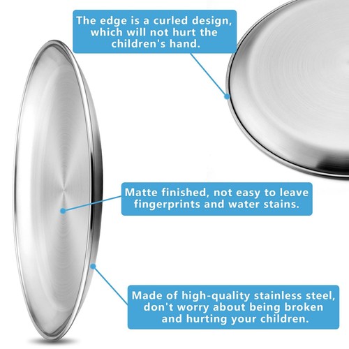 4 Pack 10 Inch Stainless Steel Plates Unbreakable Dinner Plates for Camping Food - Picture 6 of 7