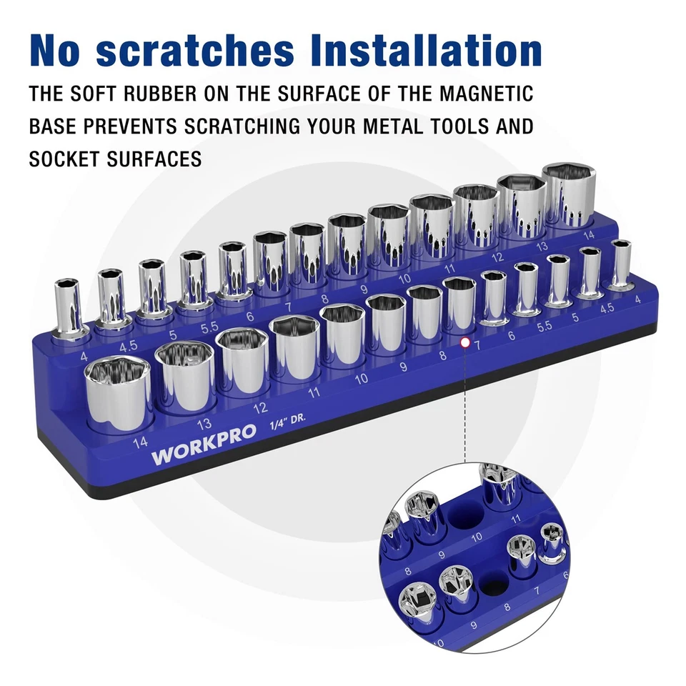 WORKPRO 1/4-Inch Metric Magnetic Socket Organizer Hold 26PC Standard Deep Socket - Image 4 of 4