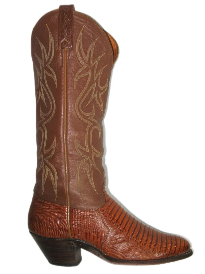 Botas caubói faroeste lagarto exótico vintage J. Chisholm tamanho 6 M marrom feitas nos EUA - Imagem 2 de 4