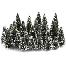40pcs Miniature Winter Scene Model Snowy Pine Trees Deep Green HO O N Z Scale