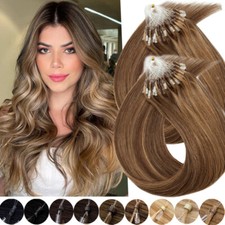 THICK Indian Micro Loop Ring Beads Remy Human Hair Extensions Full Head BALAYAGE