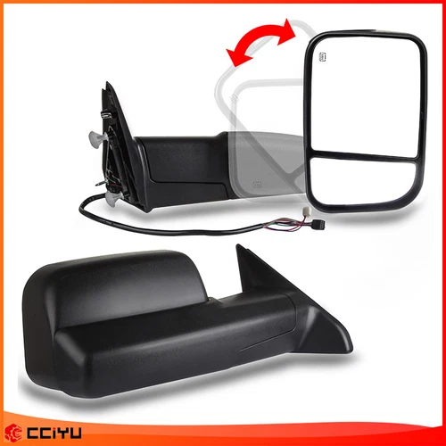 LH+RH Black Power Heated Tow Side Mirrors For 2010-2015 Dodge Ram 1500 2500 3500