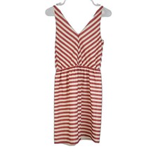 LOFT Women's Size XS V-Neck Fit & Flare Dress Striped Red & White