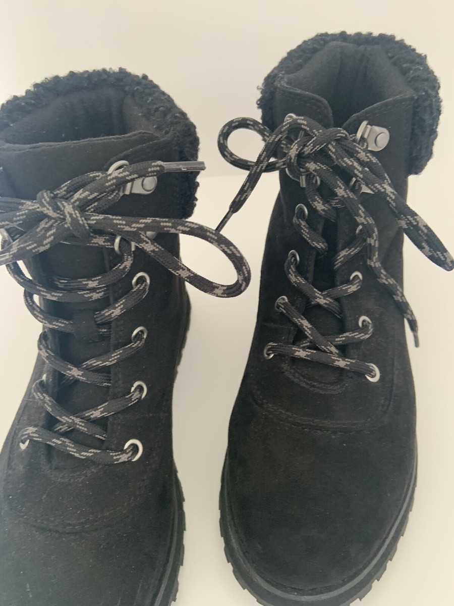 No Box Old Navy Women' S Lace Up Black Faux Suede Leather Hiking