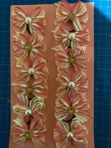 Orange And Yellow Stripe Dog Grooming Bows Pack 12 - Picture 2 of 2