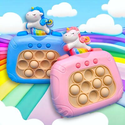 Blue Unicorn Quick Push Kids Light Up Puzzle Game Console Bubble Pop Fidget Toy