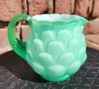 Vtg Fenton 1960's Green Vaseline Glass Overlay Jacqueline Artichoke Creamer Vase
