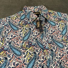 Cremieux Shirt Mens Large Tall Blue Paisley Button Up Short Sleeve Stretch NEW