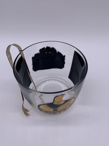 Mid-Century Modern Glass Ice Bucket and Ice Grabber 22k Gold & Black - Picture 5 of 5