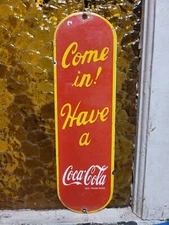 VINTAGE COKE PORCELAIN SIGN OLD SODA COCA COLA GENERAL STORE SCREEN DOOR PUSH