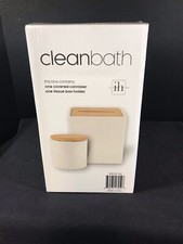 Inspired Home Clean Bath White Ceramic  Wood 2 Piece Bathroom Accessory Set