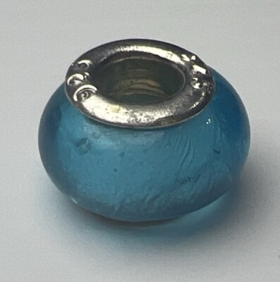 925 Sterling Silver Retro Slide Charm Murano Glass Bubble Bead Foil Sky Blue