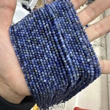 A++ Dainty 2-3MM Sodalite Micro Faceted Round Gemstone Beads 12'' Strand Jewelry