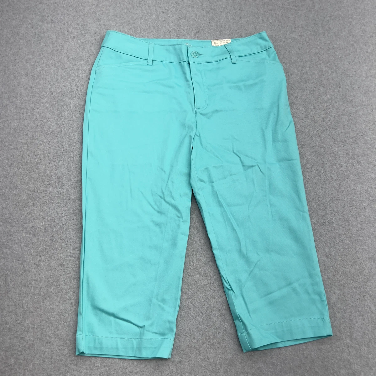 St Johns Bay Pants Womens 12 Light Blue Capri Mid Rise Easy Fit