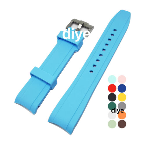 Universal Curved End Watch Bracelet 19 20 22mm Silicone Rubber Watch Band Strap - Picture 1 of 20