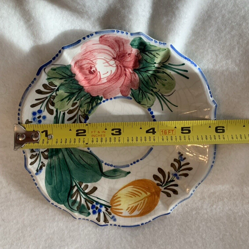 Set of 6 Vintage Nove Rose 6 in Saucers Hand Painted Italian Majolica *CRAZING - Picture 15 of 16