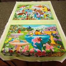 Spring's Wings Panel 23x42 P&B Textiles Large Blocks Bird House Bath