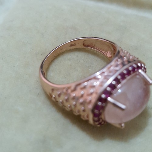 Anello sigillo argento 925 oro rosa rubini quarzo rosa misura UK R.5 US 9 EU 60 regalo - Foto 7 di 8