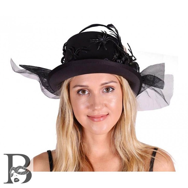 Women Black Hat Veil Halloween Steampunk Costume Feathers Fascinator