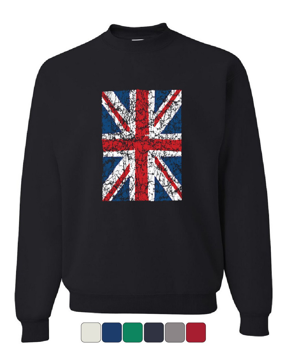 Union Jack Crew Neck Sweatshirt UK United Kingdom Distressed