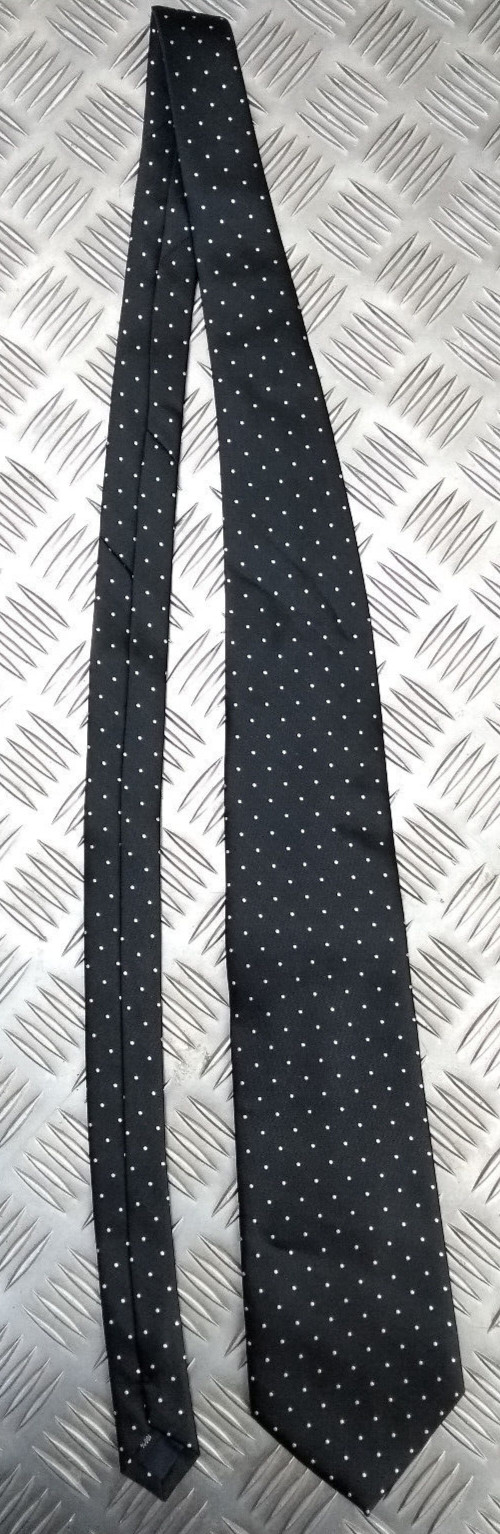 Corbata Negra De Poliéster Con Patrón De Puntos Blancos - NUEVO