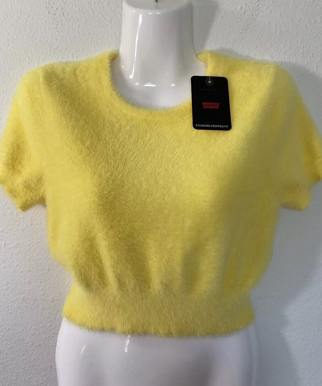 Levi’s Peach Fuzz Cropped Top XS Yellow Womens Short Sleeve Super Soft New NWT