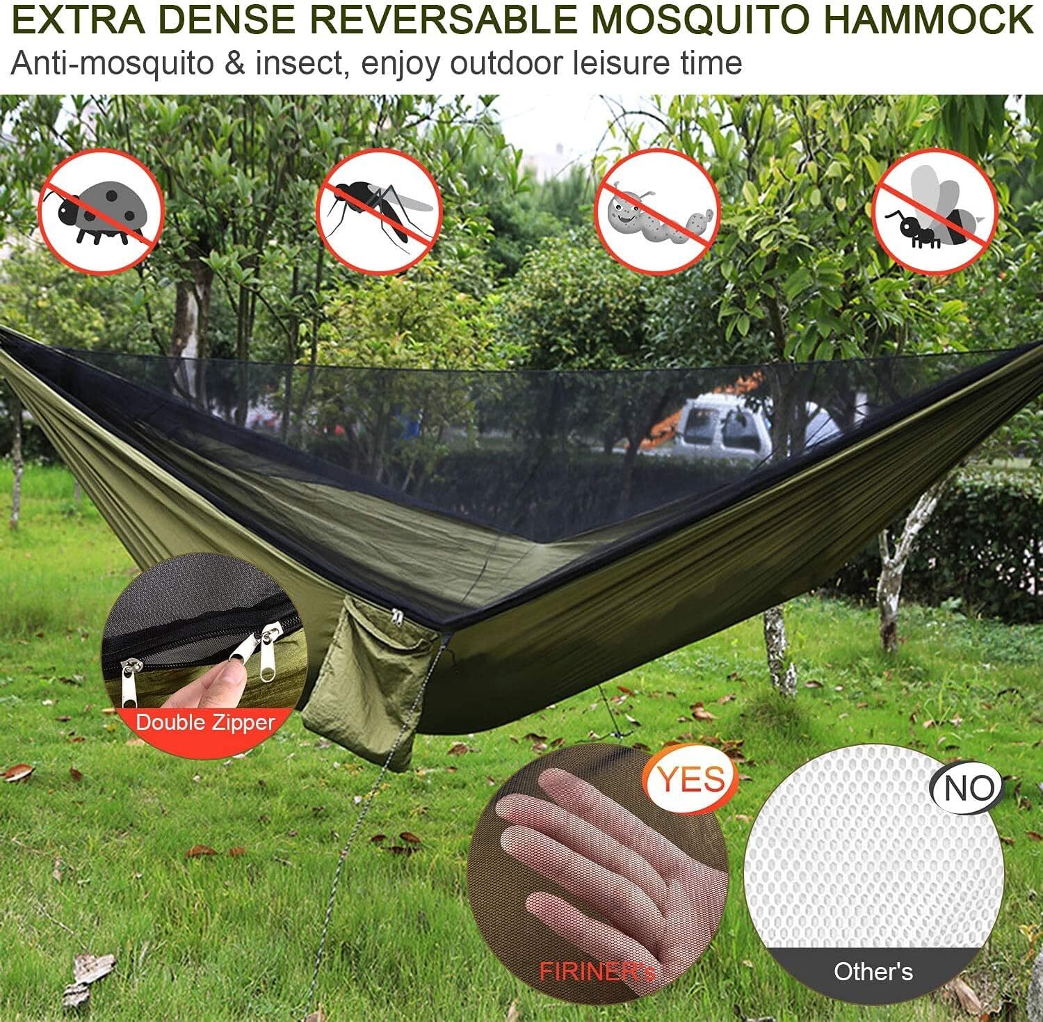 Outdoor Camping Hammock with Rainfly, Mosquito Net, Paracord & Portable Shelter